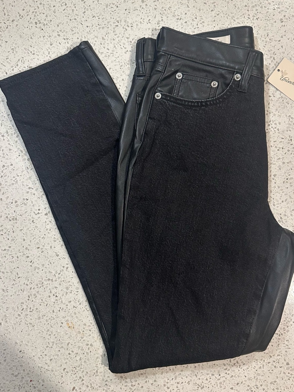Universal Thread Black Faux Leather-Trim Slim Jeans